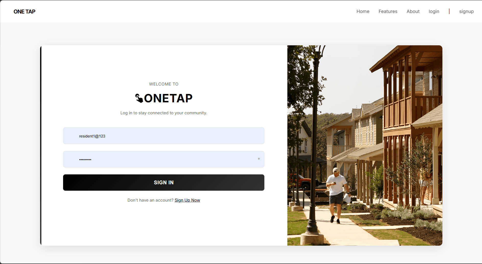 OneTap resident sign-in screen