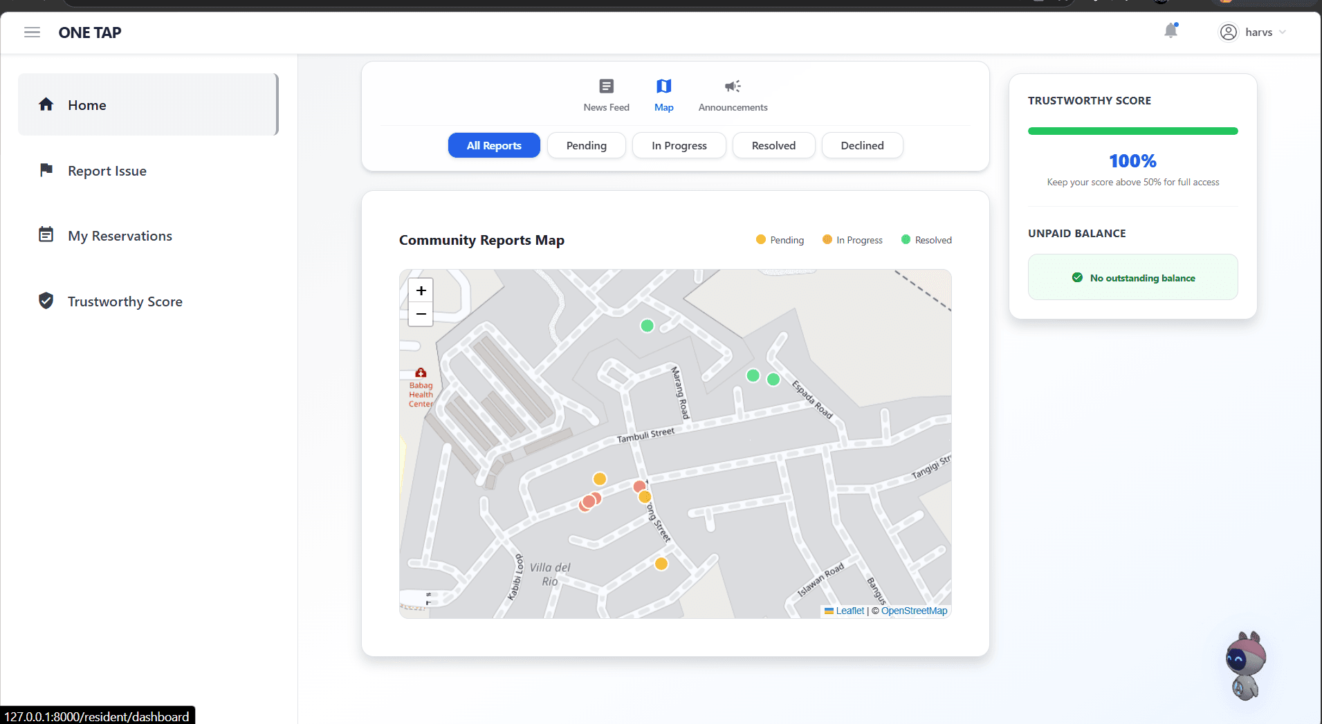 OneTap community map and issue reporting operations